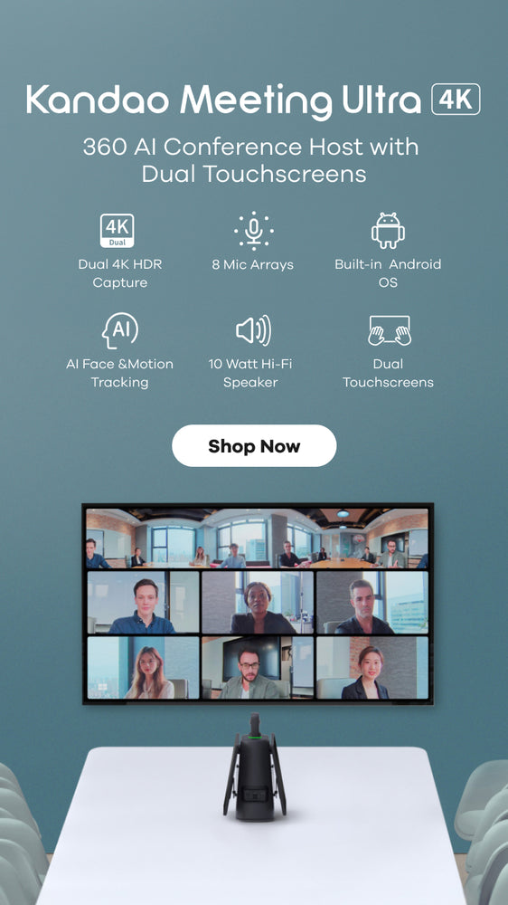 Meeting Ultra 4K AI 360 conferencing camera with dual touchscreens