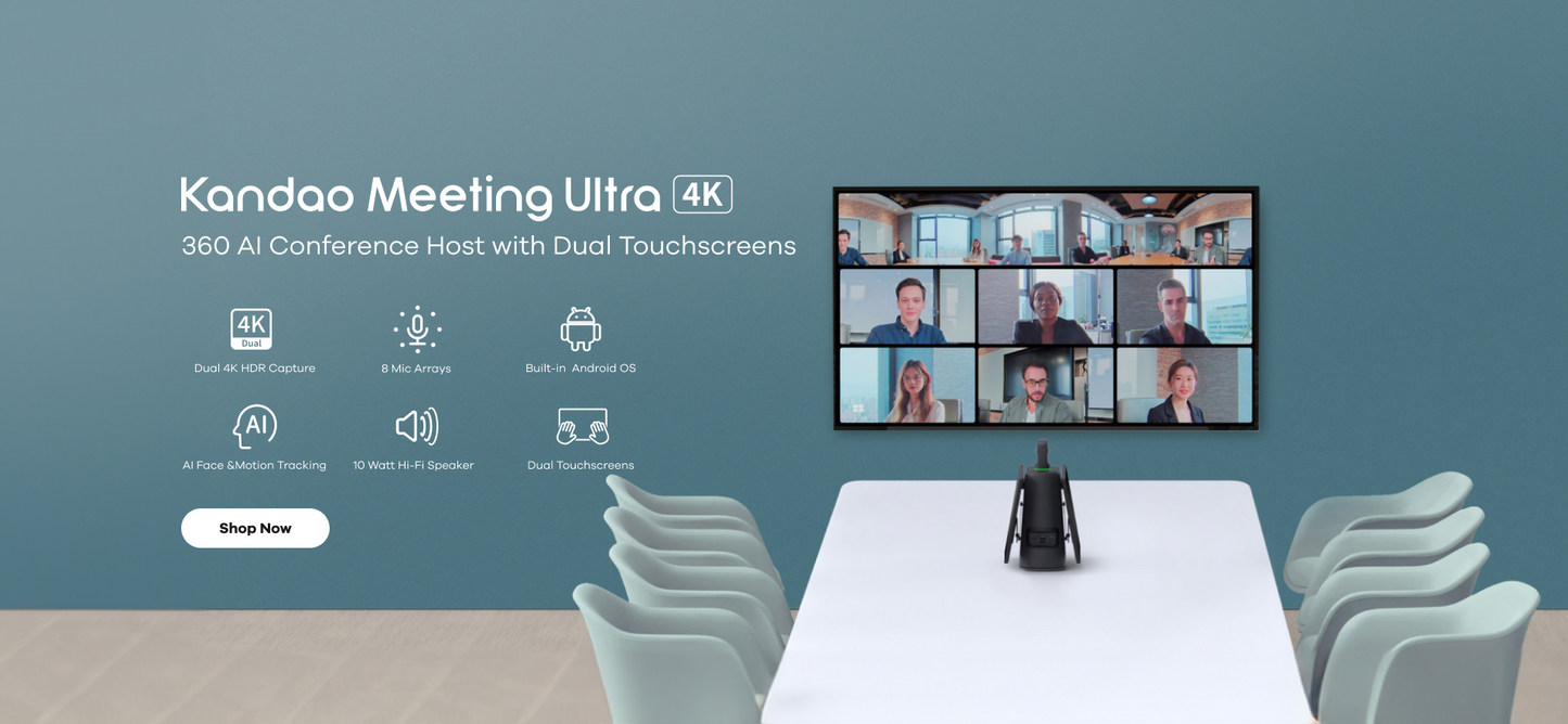 Meeting Ultra 4K AI 360 conferencing camera with dual touchscreens